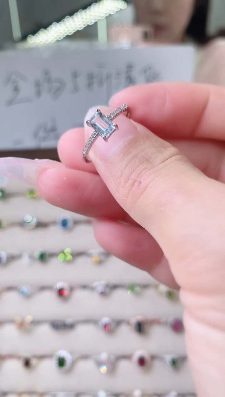 【闪购商品】海蓝宝石戒指银S925镶嵌4-56  