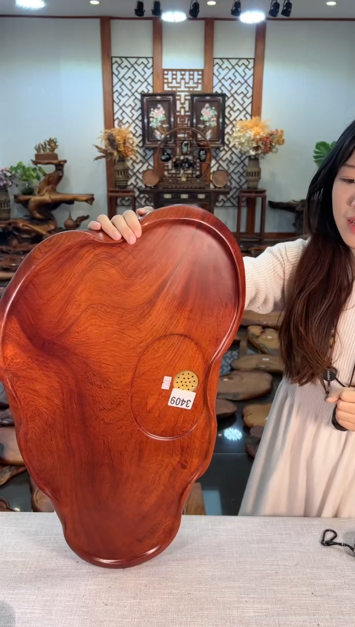 【闪购商品】大果紫檀（缅甸花梨）茶盘3409