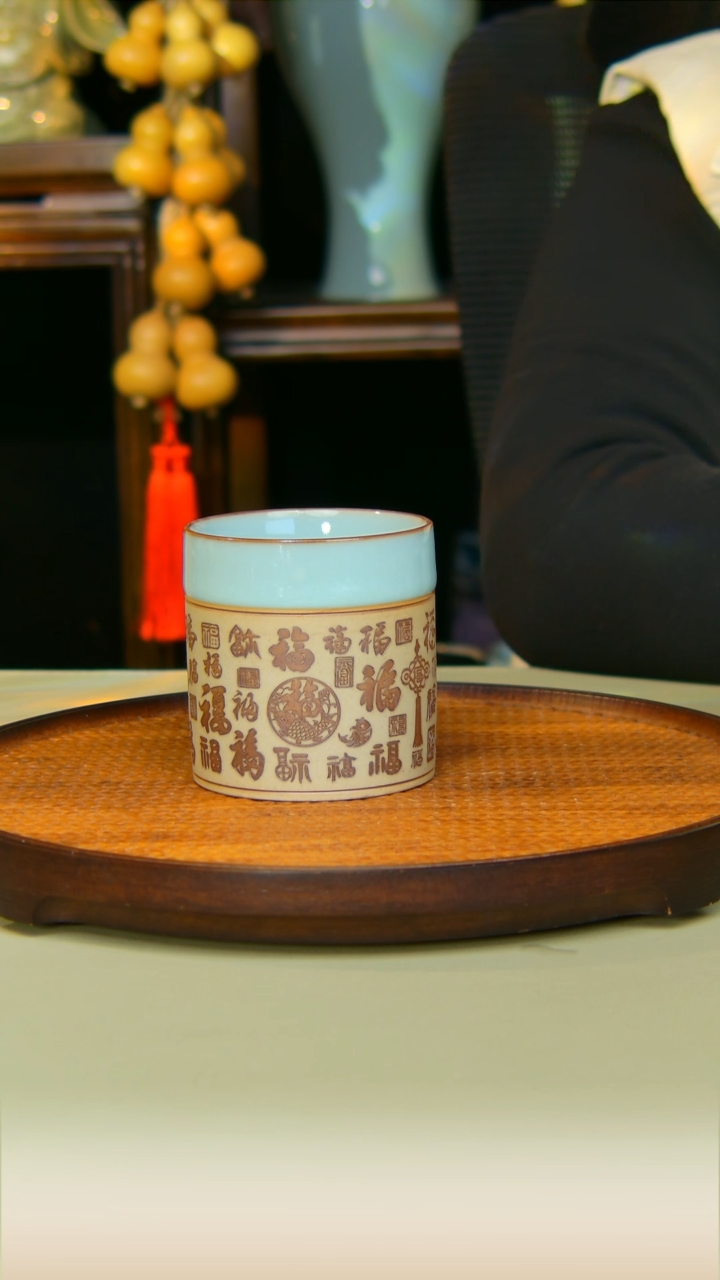 杯子福杯全手工原矿天青原矿天青全手工