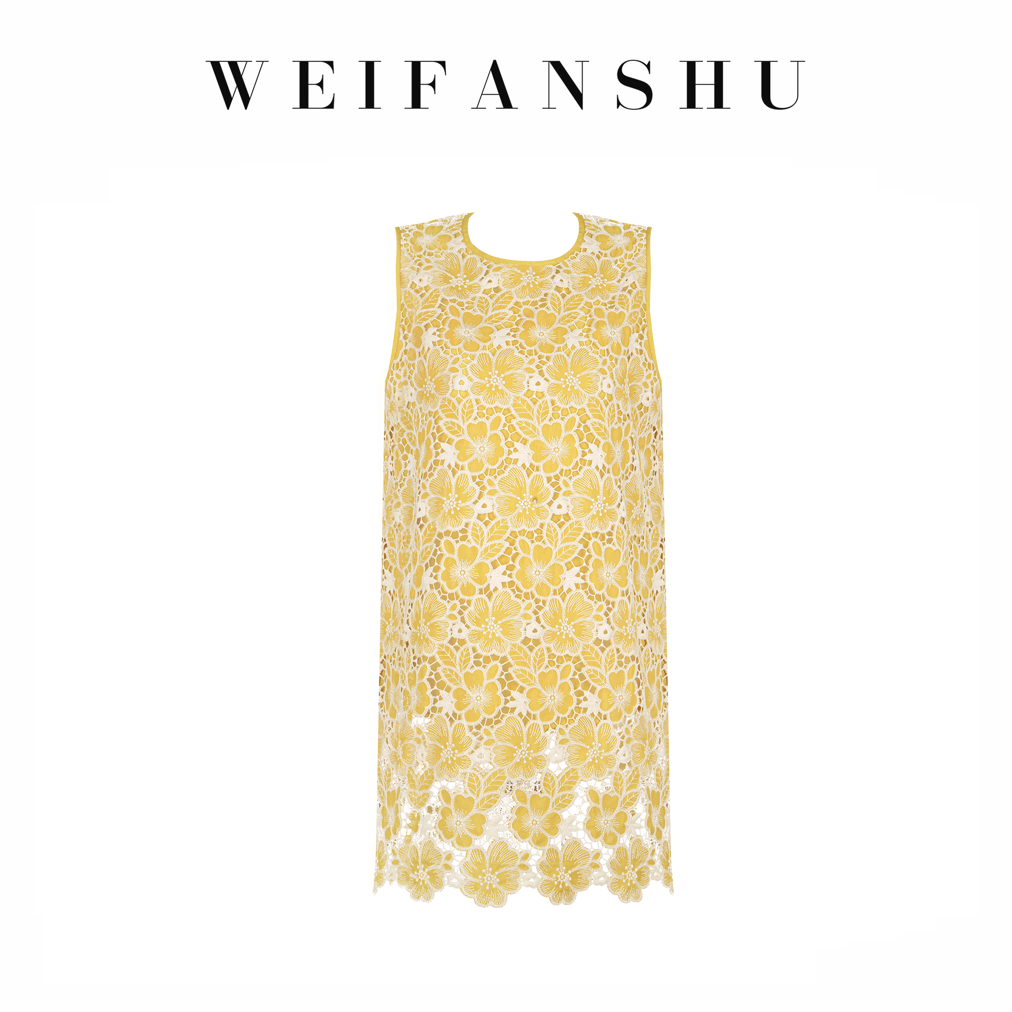 WEIFANSHU/魏凡舒【梨花浮梦】夏季新款设计感蕾丝无袖气质连衣裙
