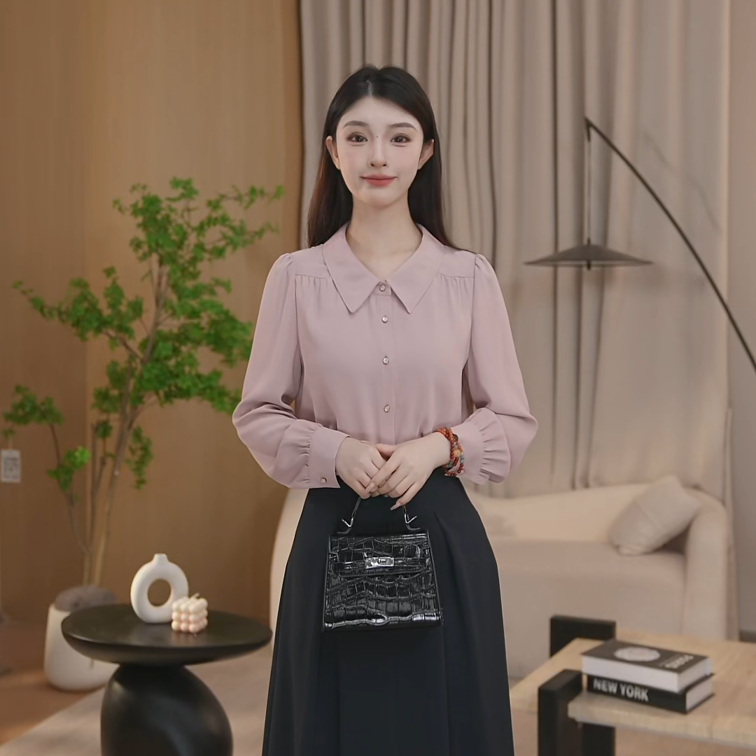 曼贝衬衫女长袖职业穿搭正装通勤上衣修身显瘦衬衣8593158【珮珮】