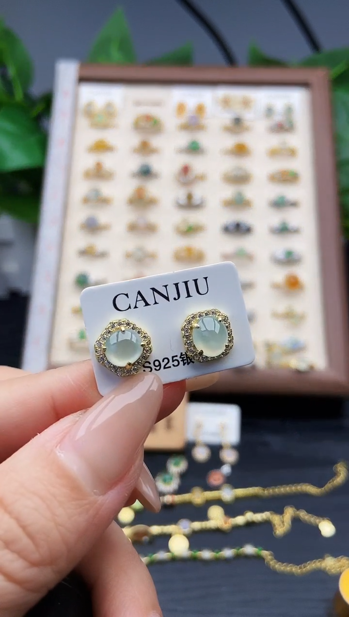 银S925镶嵌翡翠耳饰12