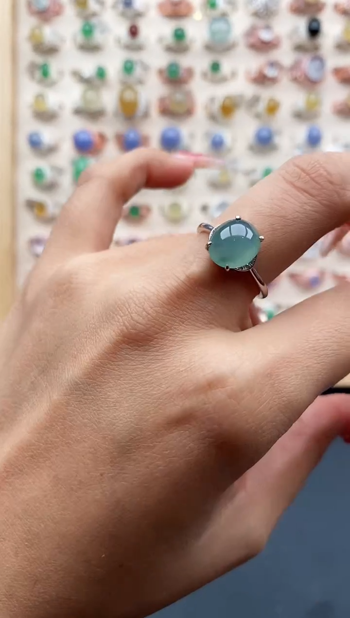 【闪购商品】翡翠戒指银S925镶嵌缅甸天然A货翡翠333 7+9