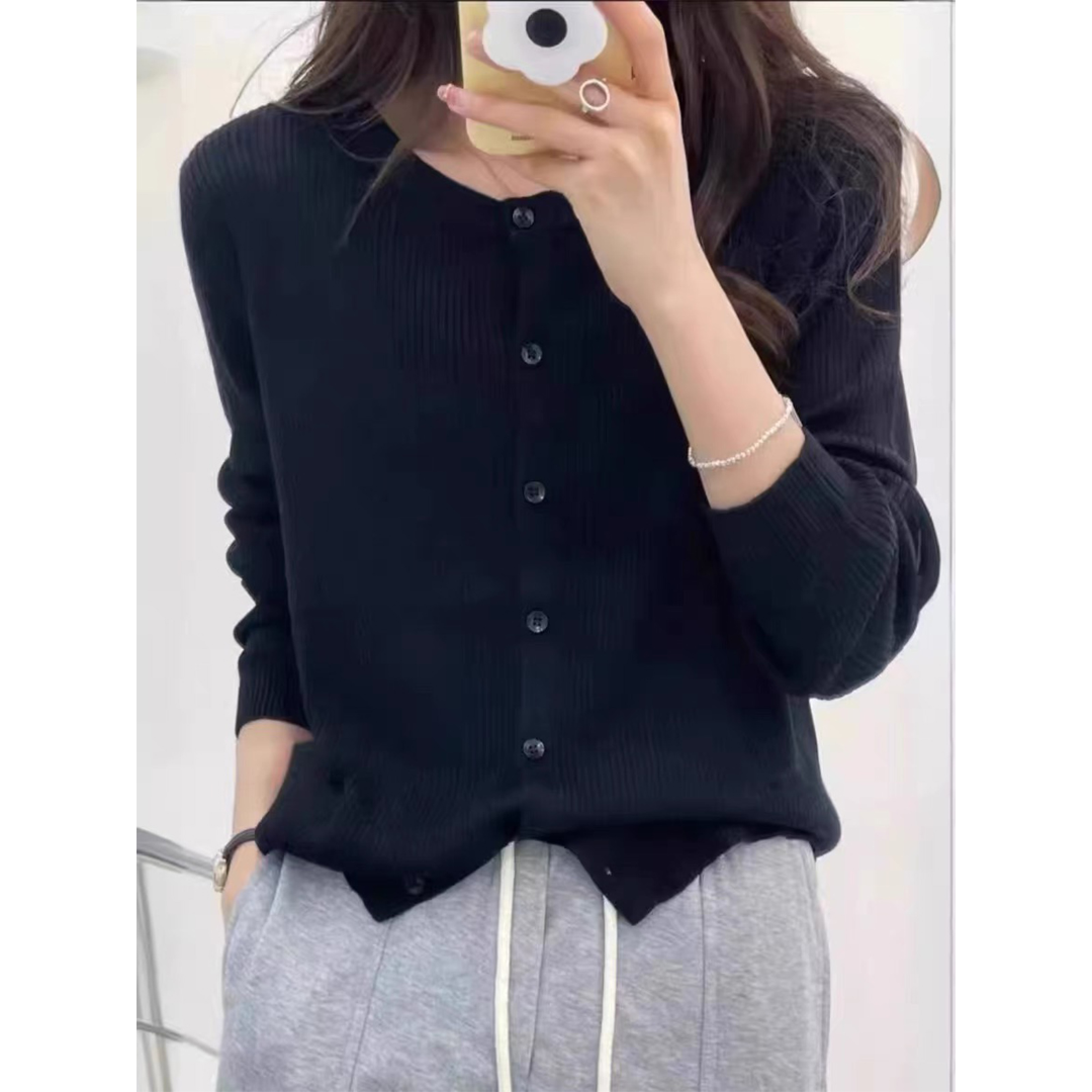 春夏时尚休闲宽松百搭纯色薄款长袖针织衫短款显瘦开衫外套-9972