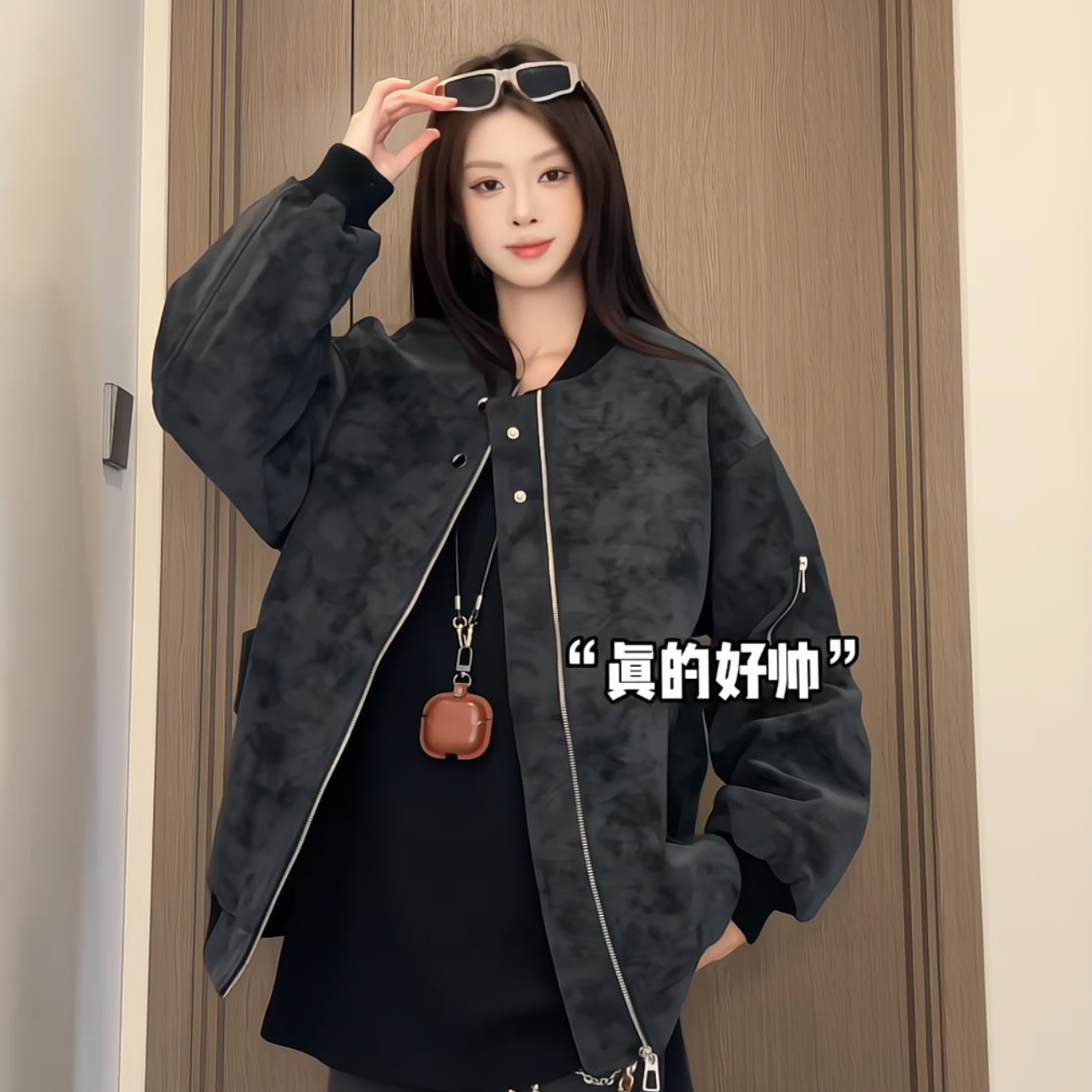 PLQV新款美式复古皮衣扎染休闲百搭夹克情侣宽松运动棒球领高街潮