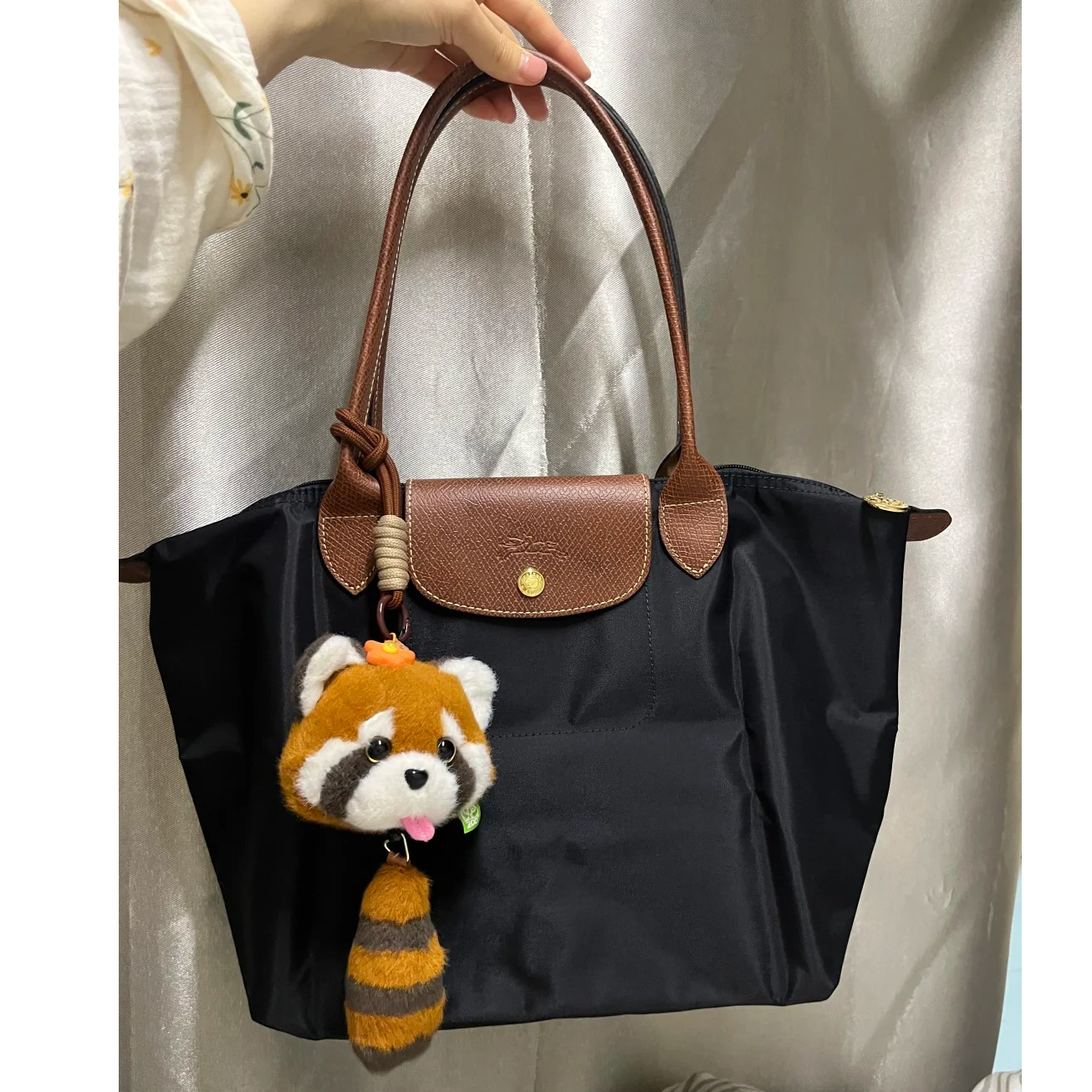 未使用  小花Jerry LONGCHAMP 黑色中号托特包