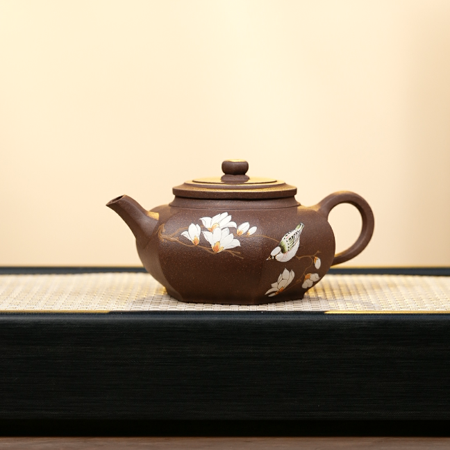 小六方大彬 紫玉桃花泥  YZL 泥绘+刻绘内容 茶话闲淡，最是清欢  
