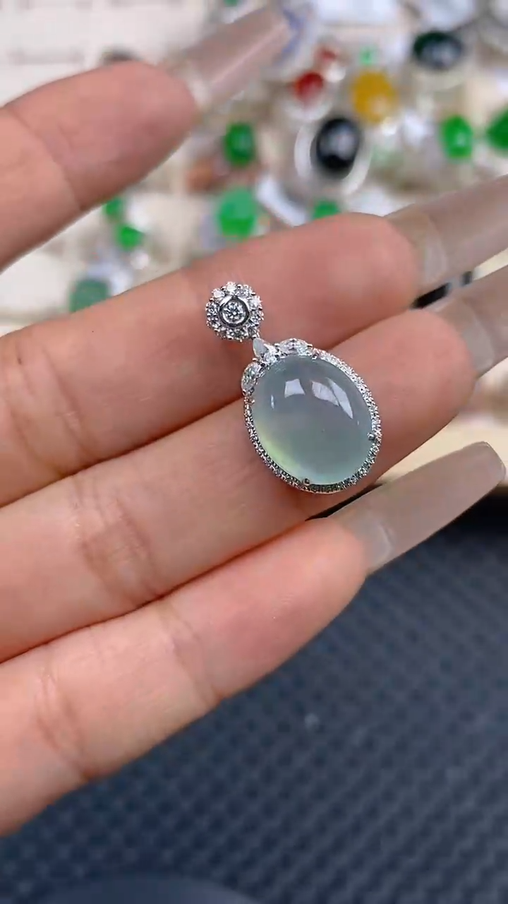 定制翡翠18K金镶嵌天然翡翠蛋面139