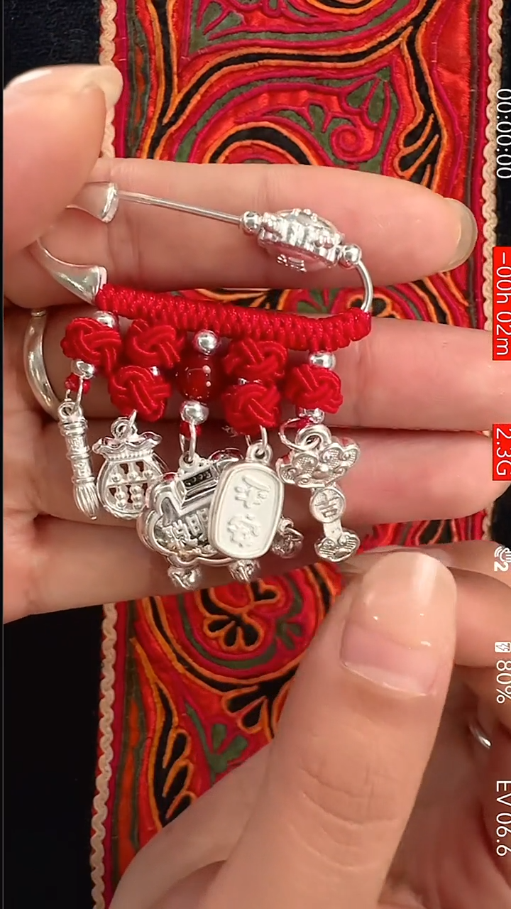 珐琅足银3足银胸针别针