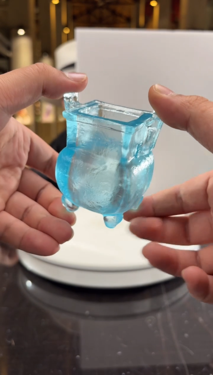 摆件天青色宣德炉水晶琉璃
