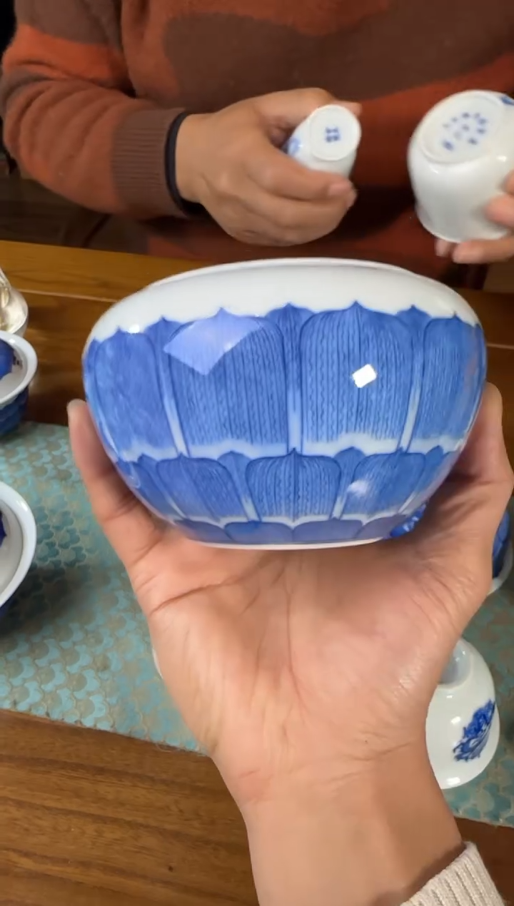 妙色 青花佛莲建水
