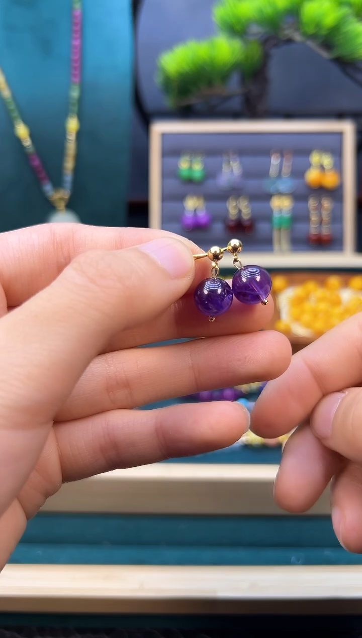 【闪购商品】水晶耳饰14K金镶嵌E197        