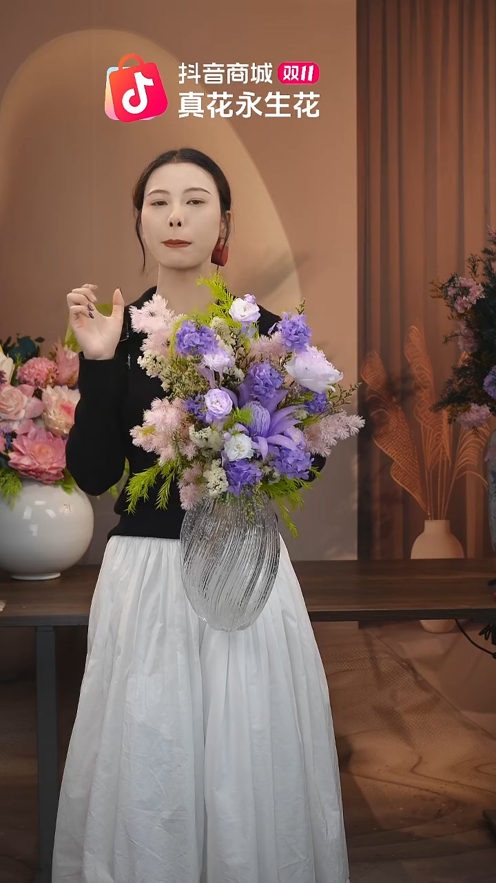 木图片款式：花+花瓶一整套