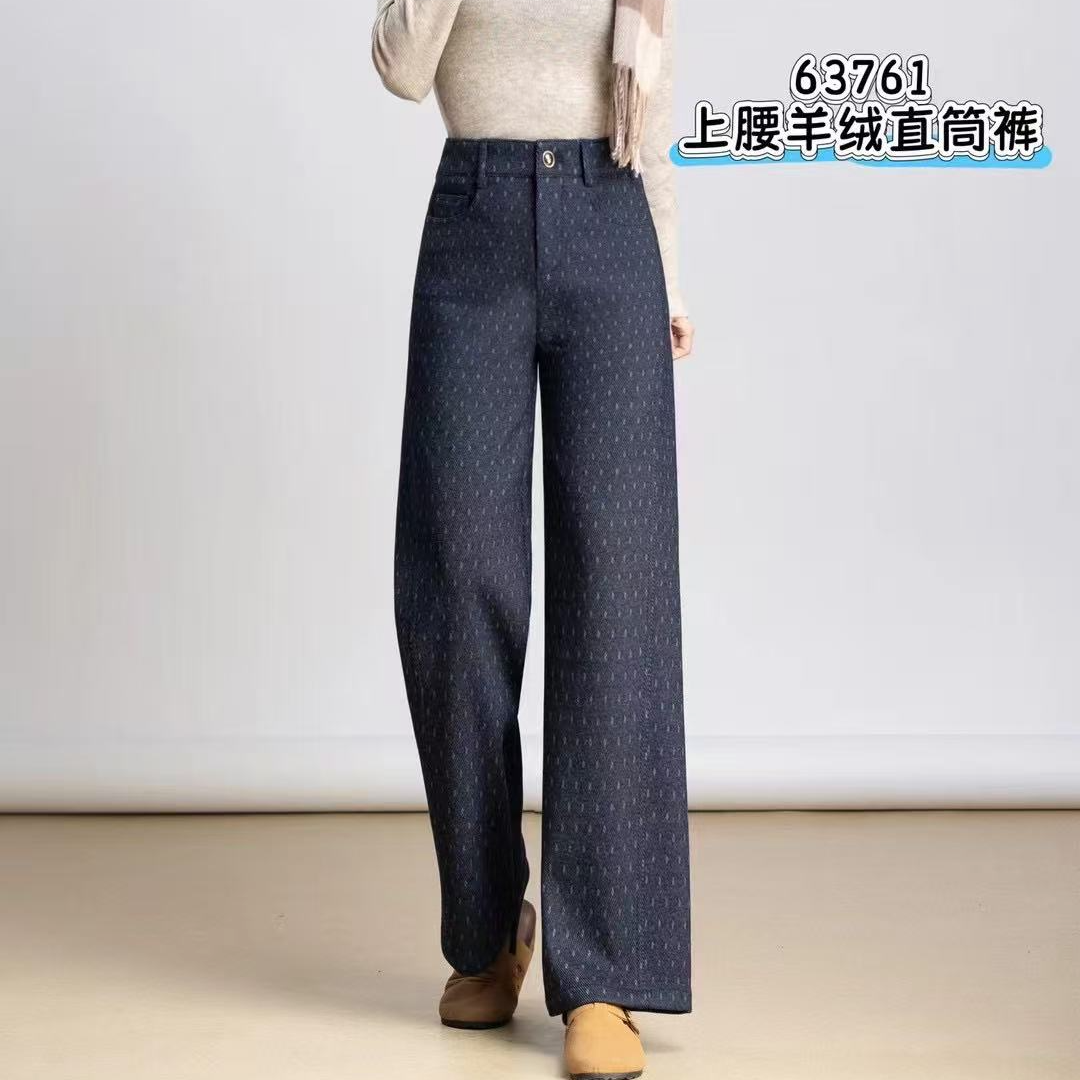 时尚显瘦阔腿裤高腰通勤风波点秋冬休闲裤百搭直筒裤63761