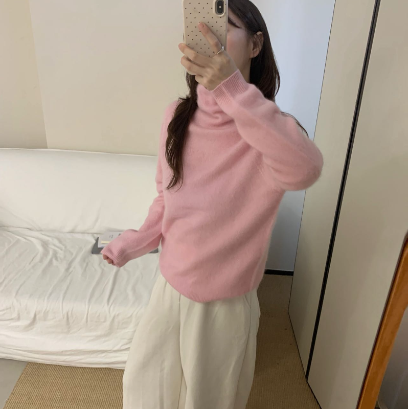 堆堆领秋冬百搭纯色羊毛羊绒衫拉毛针织衫