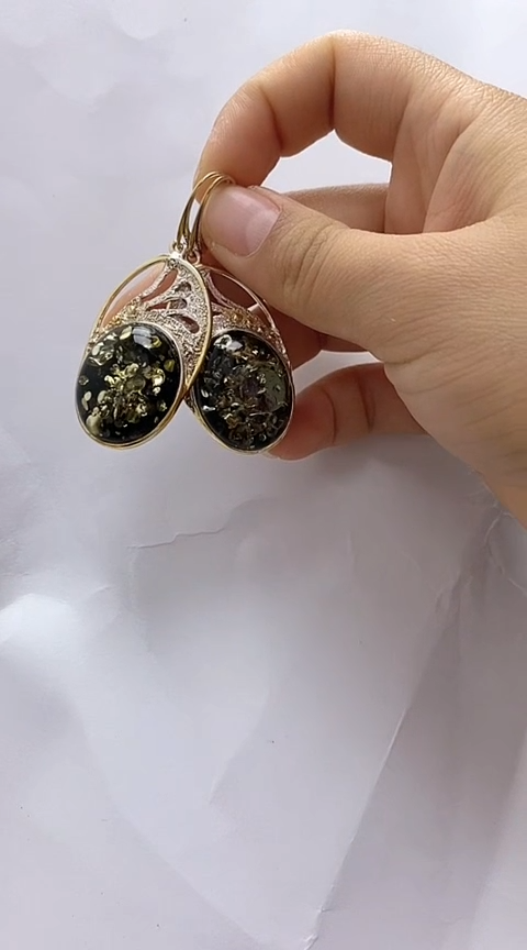 【闪购商品】琥珀裸石银S925镶嵌琥珀耳坠
