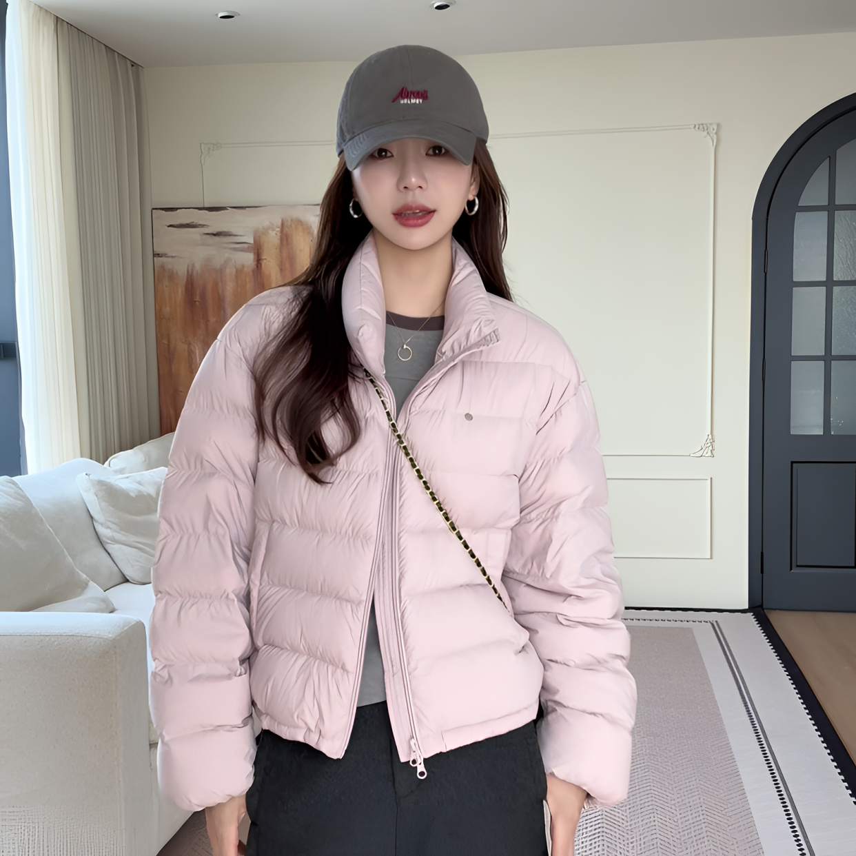 【余欢欢】冬季简约百搭纯色小立领羽绒服-YHW50857
