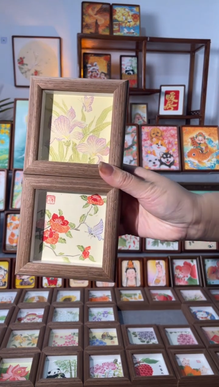 【闪购商品】国画【山茶花鸢尾花】手绘装饰画摆台