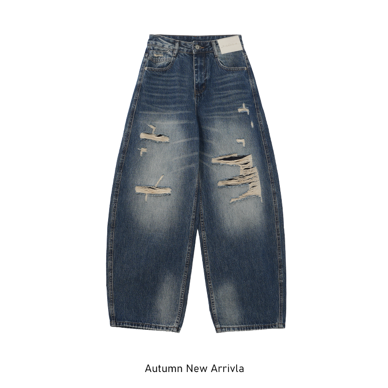 【LA Brand】"CPO3292-早春"设计感假破洞休闲弯刀堆堆裤牛仔裤