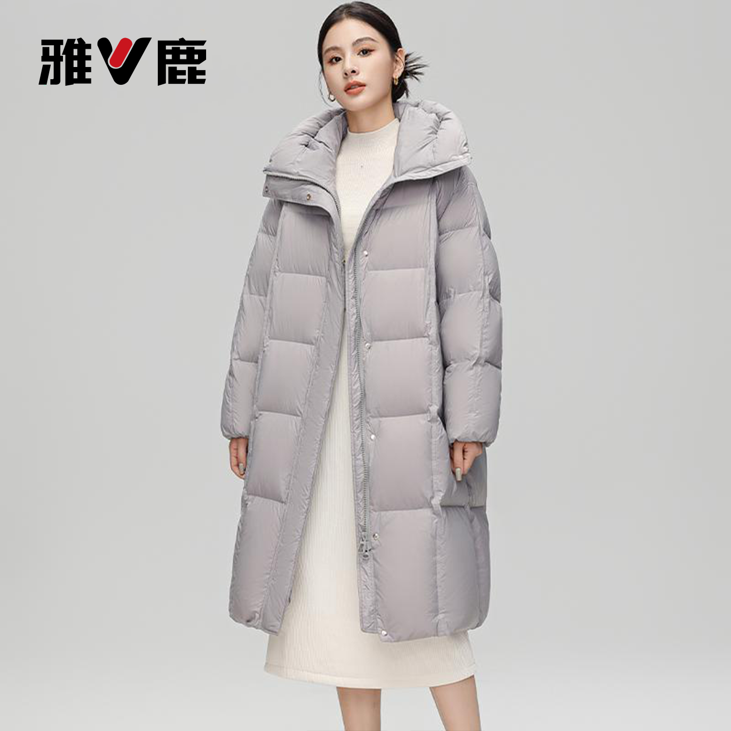 雅鹿羽绒服女新款长款过膝冬季外套休闲加厚女款白鸭绒羽绒服