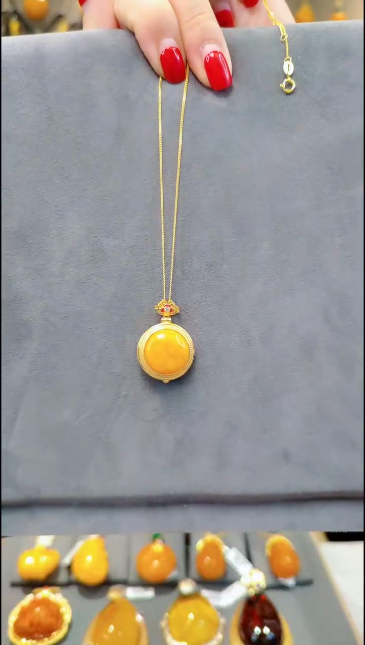 【闪购商品】蜜蜡吊坠(赠链)银S925镀金镶嵌A067蜜蜡吊坠