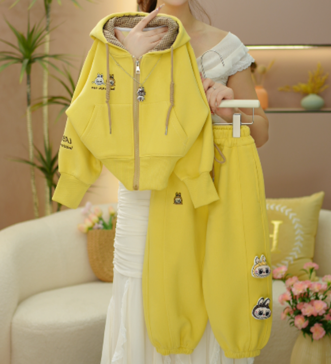 【逗小铺】秋款女童洋气时尚开衫春秋时髦连帽外套运动套装Q126