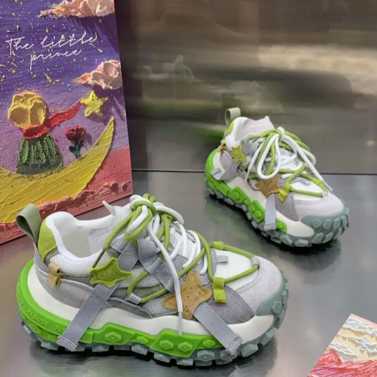 韩版轮胎厚底网红机车老爹鞋2025夏季新款圆头网面透气休闲运动鞋