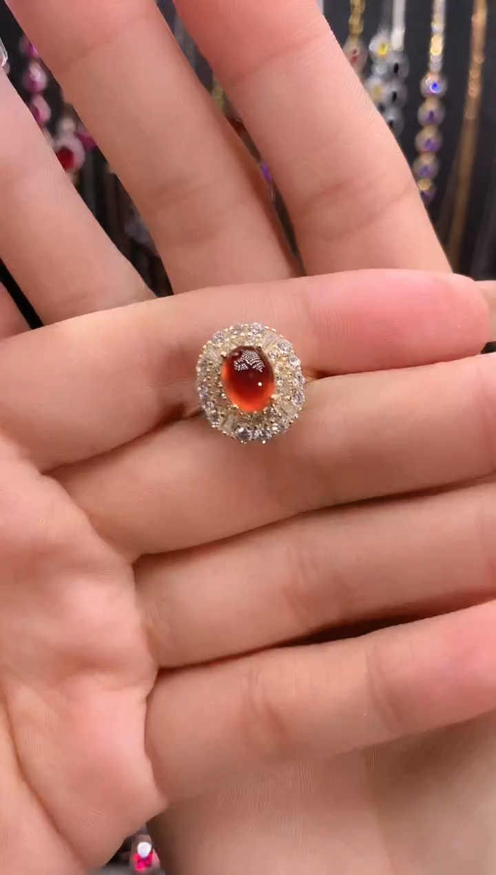 石榴石（芬达石）戒指银S925镶嵌金