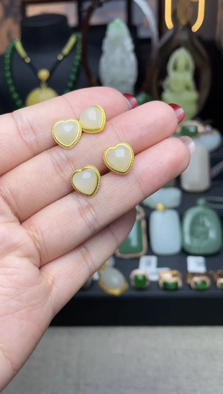 【闪购商品】和田玉耳饰银S925镶嵌耳饰多样性发其一