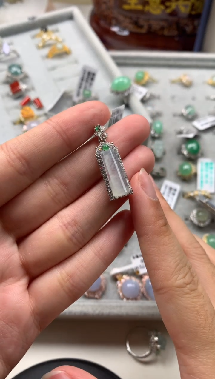 银S925镶嵌戒指翡翠吊坠3