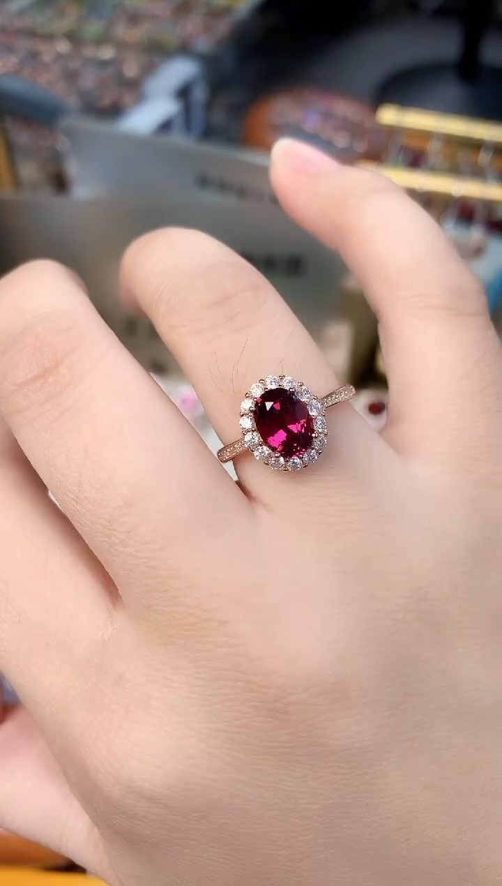 【闪购商品】石榴石戒指银S925镶嵌天然镁铝