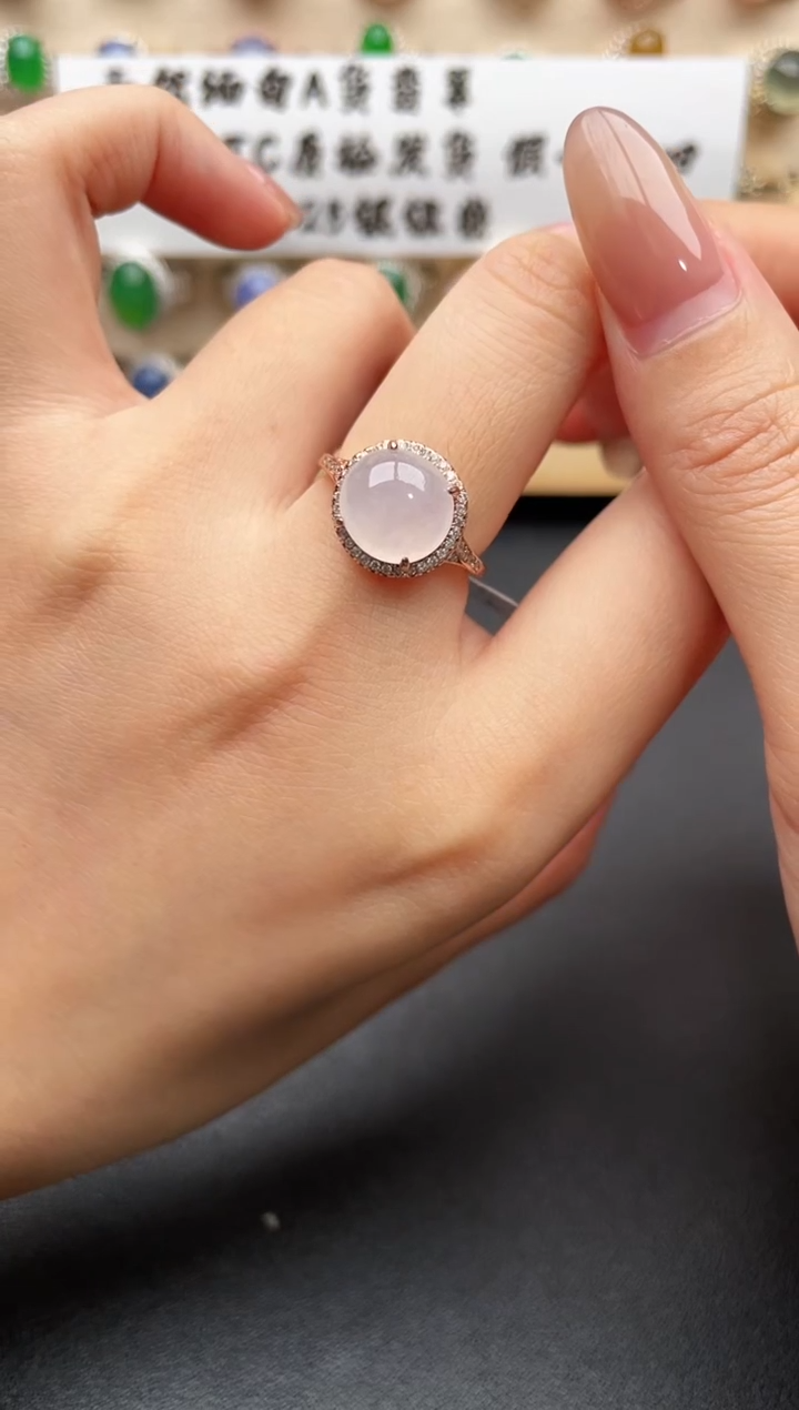 银S925镶嵌戒指翡翠一物一证一礼盒