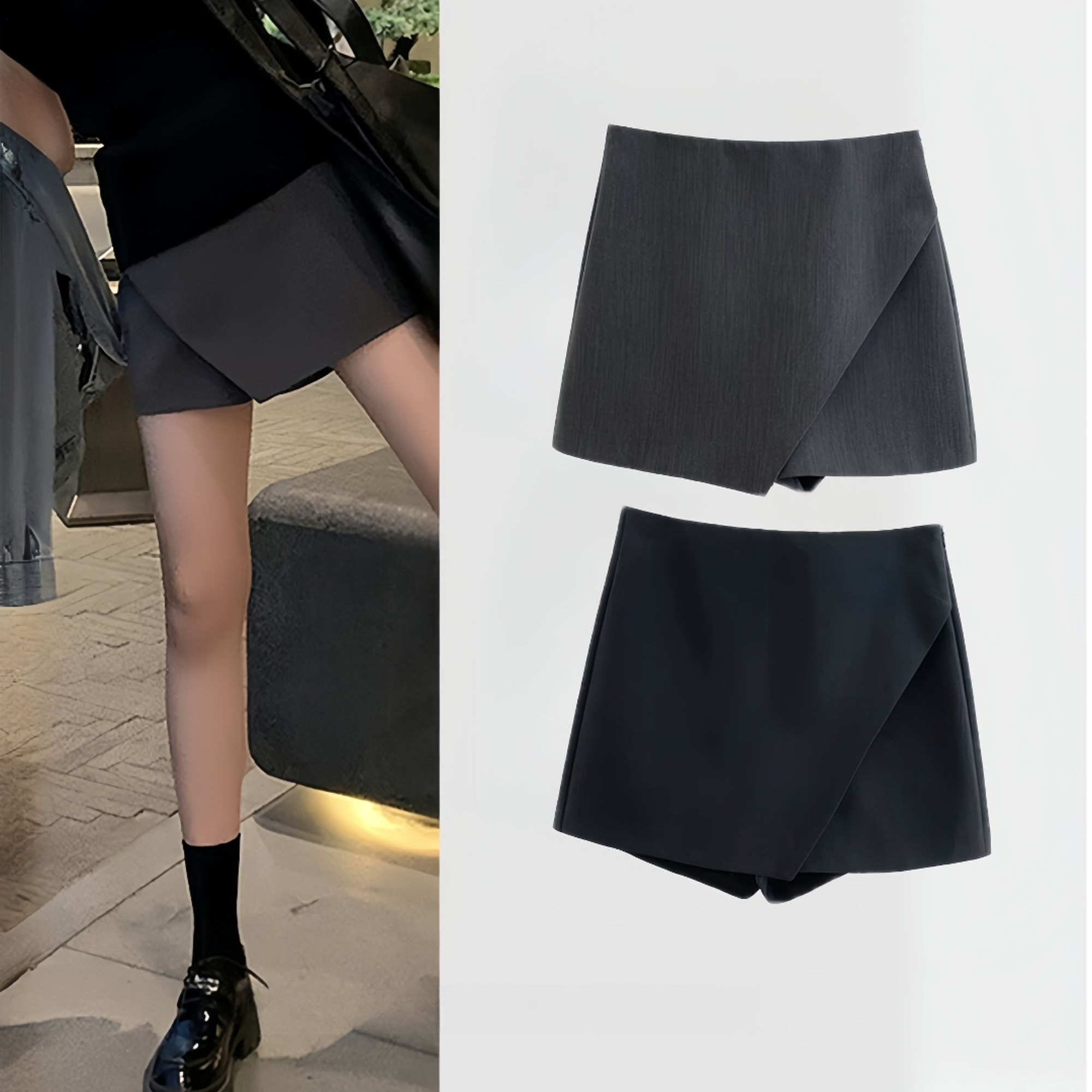 不规则设计高腰显瘦半身裙裤女秋季新款显瘦遮肚子学院风西装短裤