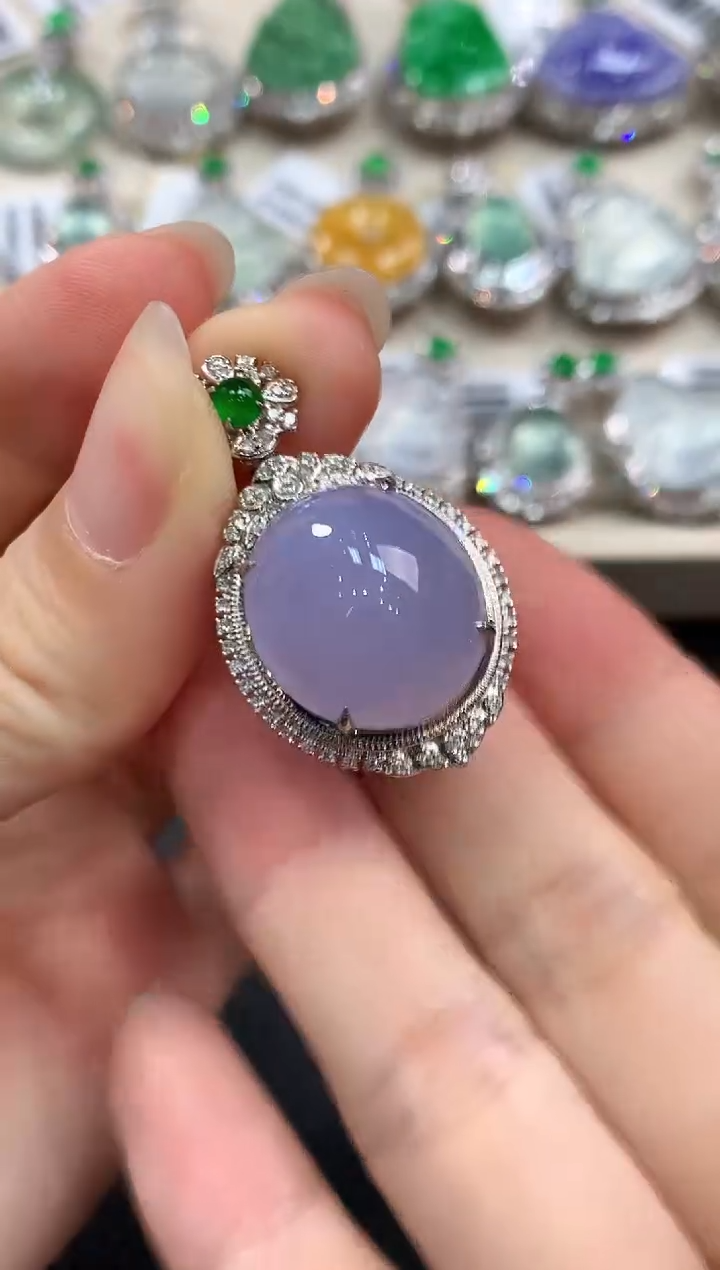 【闪购商品】翡翠颈饰18K金镶嵌C65 紫货有色差  