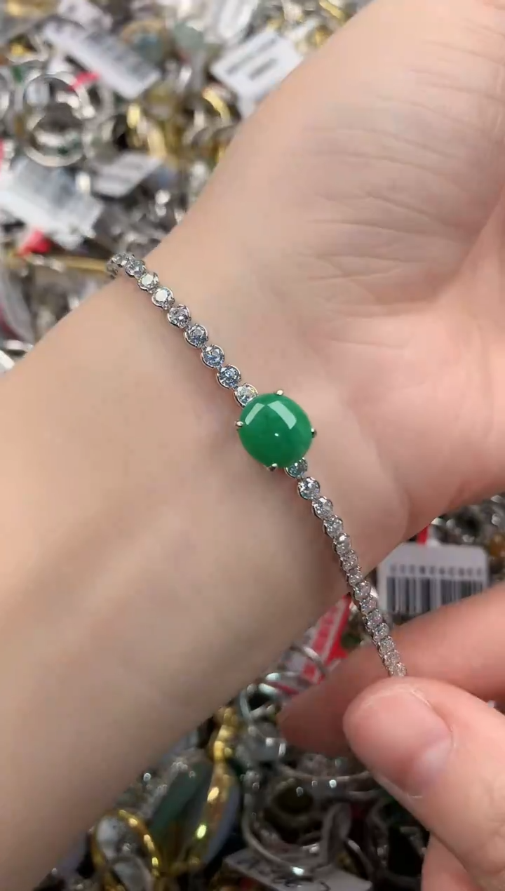 银S925镶嵌戒指翡翠12  8