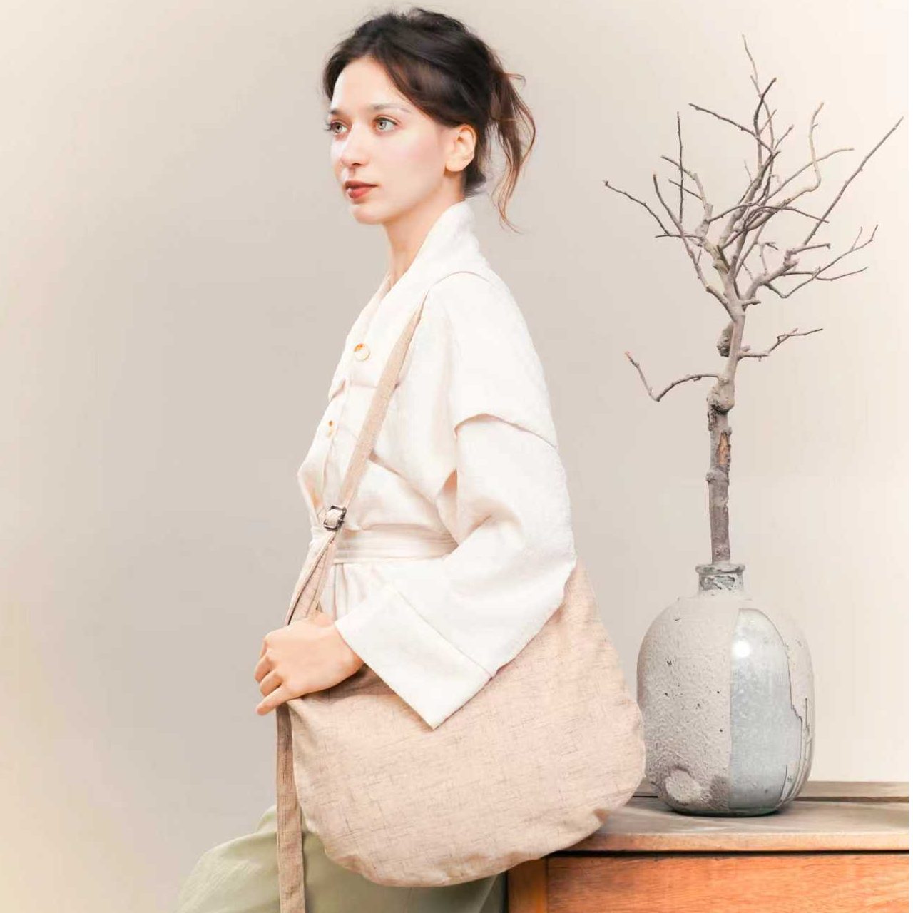 无则艺【斜挎水滴包】琉璃黄轻便环保简约时尚文艺休闲便捷