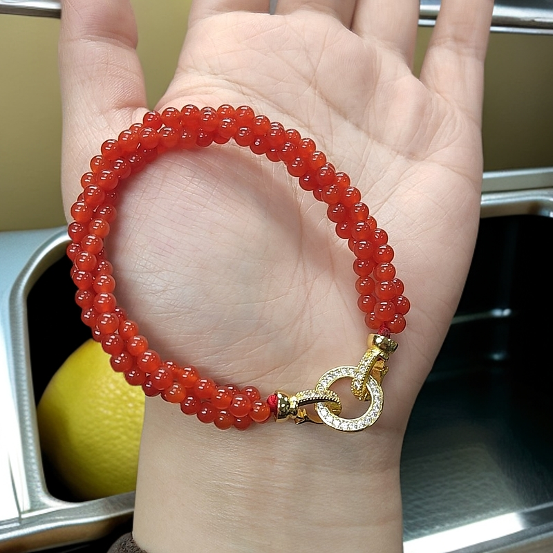 高品质南红小米珠麻花链手链