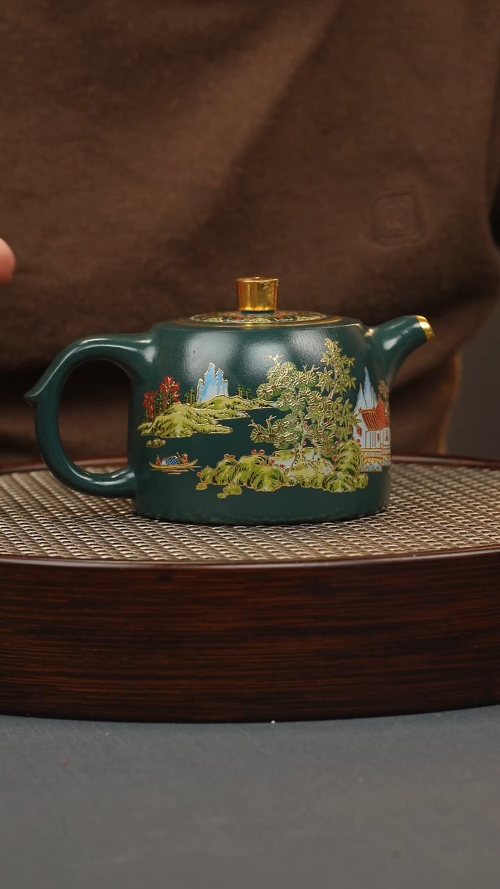 【闪购商品】紫砂茶壶苏门答腊青 井栏 山房珐琅彩