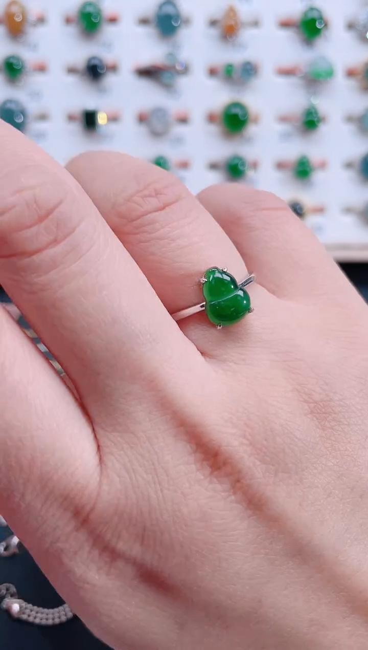 银S925镶嵌戒指翡翠天然翡翠