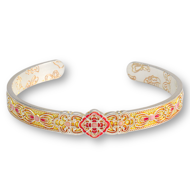 描金粉珐琅彩蝴蝶结开口 精品银手镯 SZ032