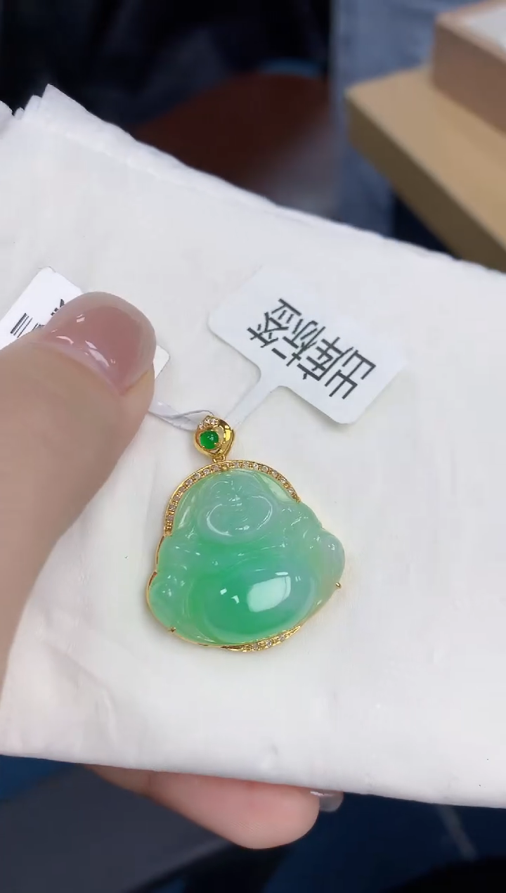 【闪购商品】翡翠颈饰18K金镶嵌天然缅甸翡翠A货