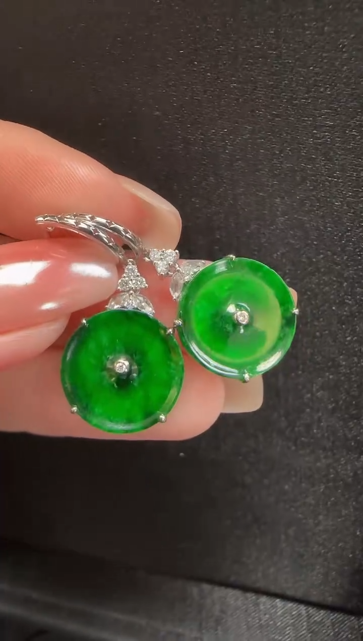 【闪购商品】翡翠耳饰18K金镶嵌003平安扣一对