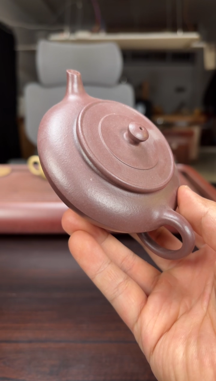 茶壶紫砂石红虚扁140毫升