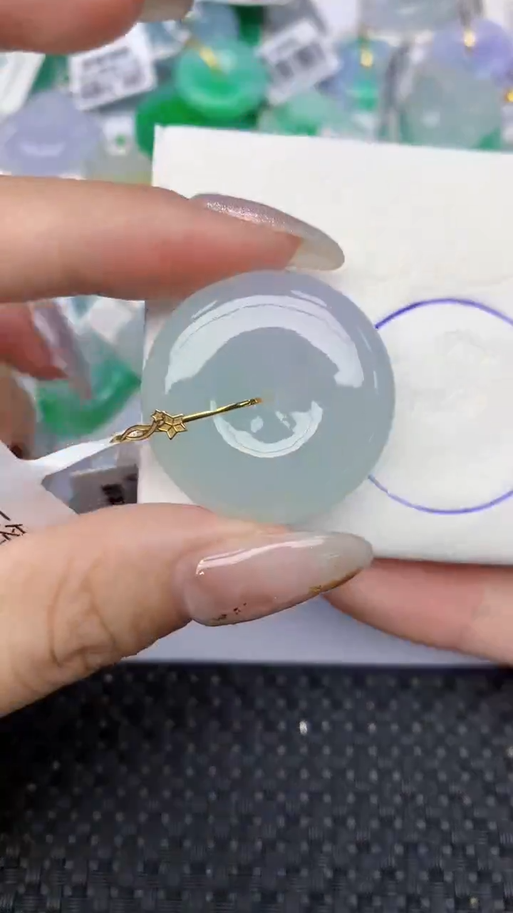 颈饰18K金镶嵌翡翠天然缅甸翡翠a货百元以上9元证书费自理