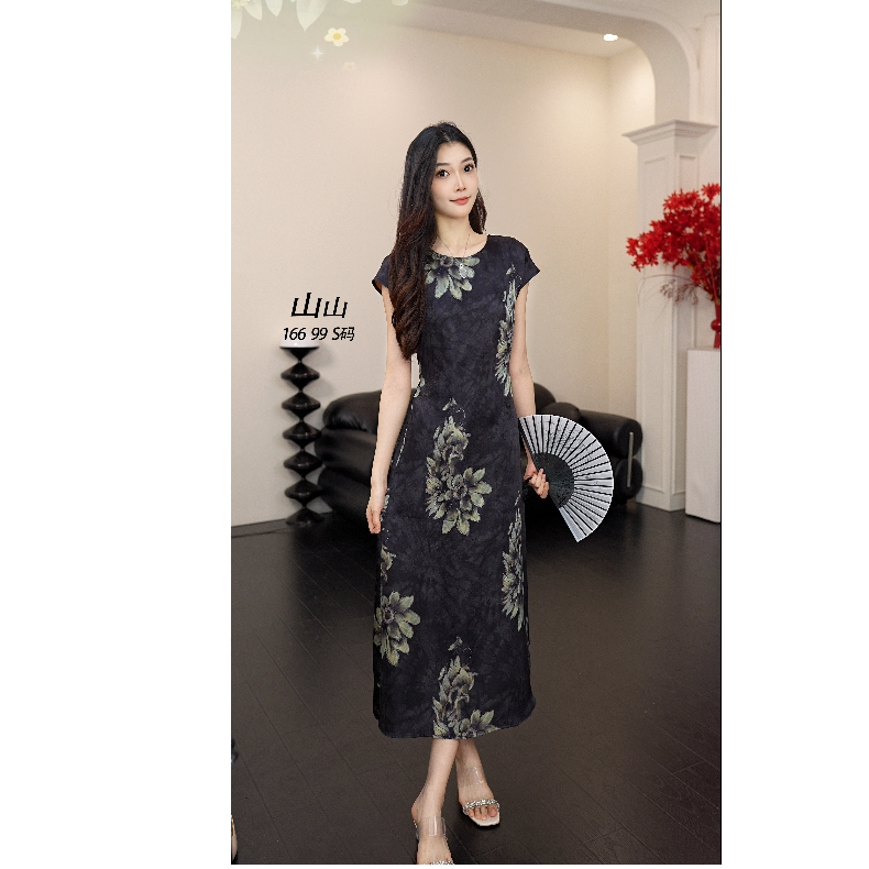 山山-G1136时尚法式黑色夏季浪漫白百合气质显瘦连衣裙禁机洗ZCF