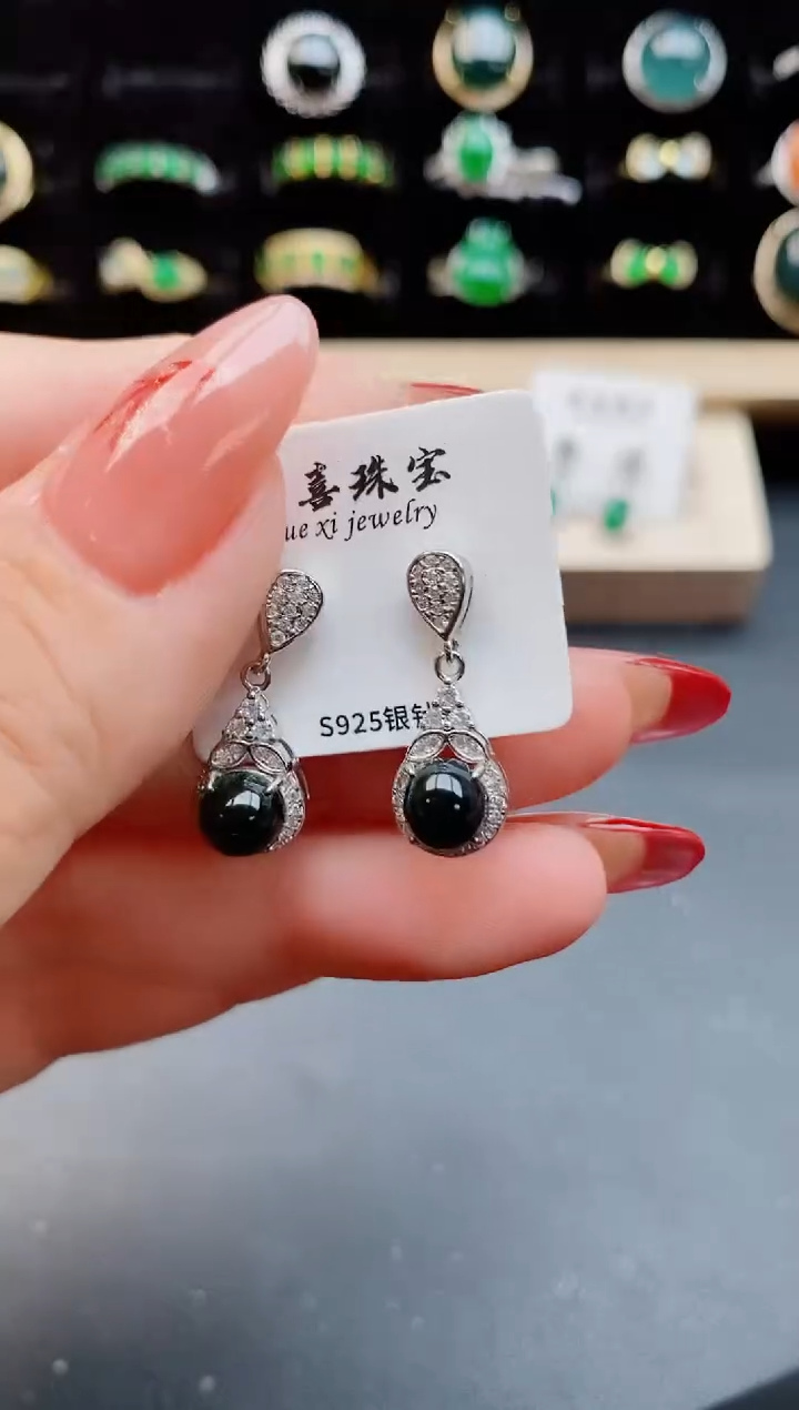 【闪购商品】翡翠耳饰银S925镶嵌1212
