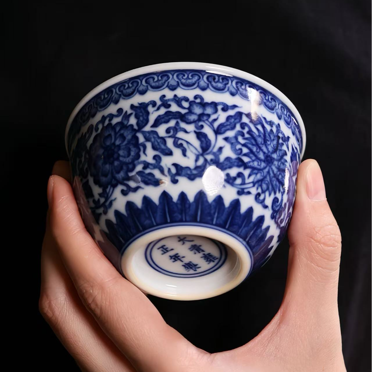 柴窑青花缠枝莲仿清画片大缸杯主人杯约120CC茶杯陶瓷
