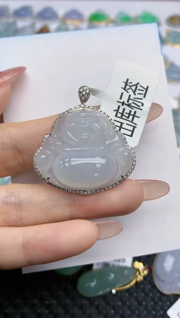 【闪购商品】翡翠挂件18K金镶嵌天然翡翠A货