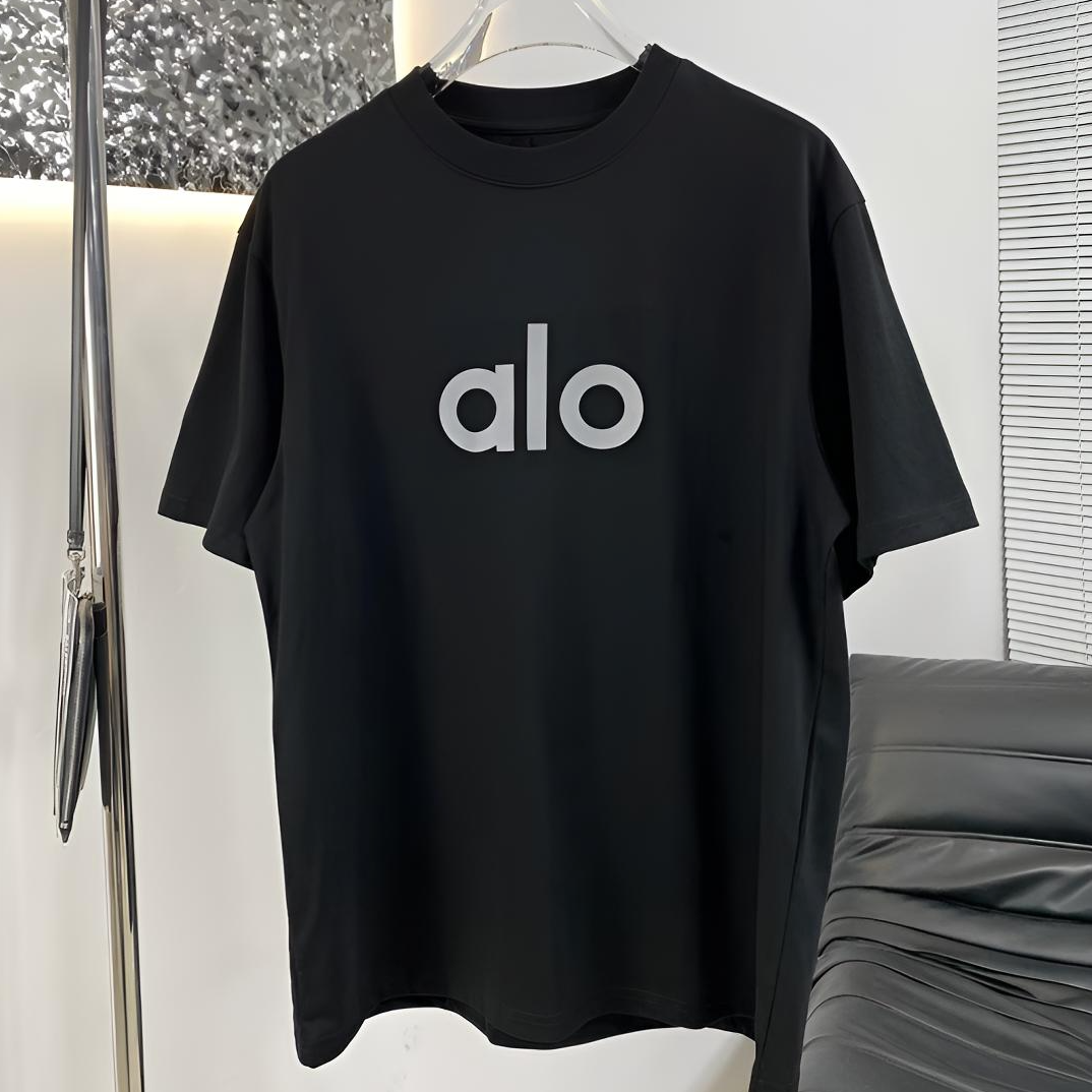ALO夏季新款棉短袖T恤男女情侣同款宽松休闲百搭发泡印花上衣