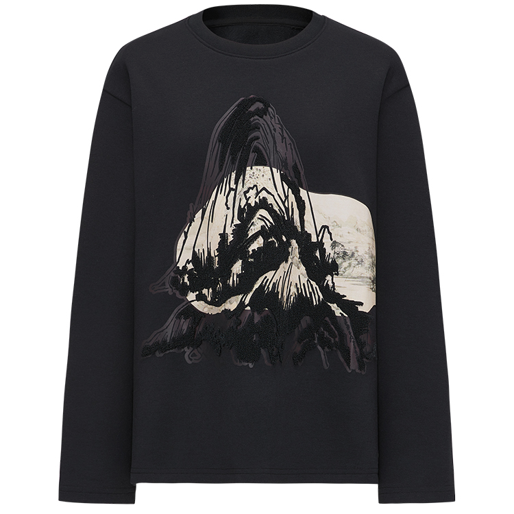 【许半夏推荐】山水印花T恤冬季新款圆领长袖宽松卫衣